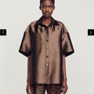 Sandro Oversize Satin Shirt - Brown (M)